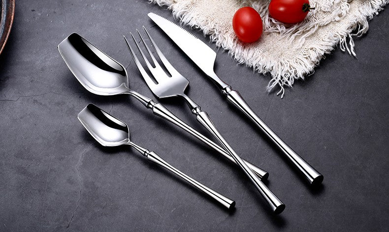 Conjunto de Talheres 24 Peças Aço Inox Fosco Preto Dourado Jogo de Talheres de Mesa Faca Colher Garfo Lavável em Lava-louças