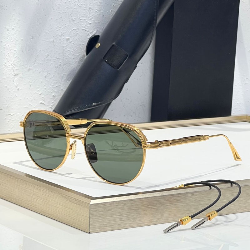 Óculos de Sol INS Gold Green de Luxo Masculino, Design de Marca, Oval, Liga, Alta Qualidade, Feminino, Pernas Duplas Especiais, Lentes Intercambiáveis, Proteção UV400