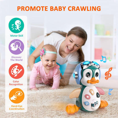 Penguin Musical Baby Crawling Toys Infant Moving Walking Dancing Toys with Light Toddler Interactive Development Tummy Time Gift
