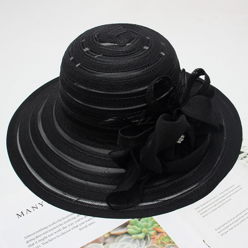 Novo Chapéu Feminino De Verão Em Organza Com Aba Larga E Flor Grande Fedora Elegante Para Casamento Igreja Festa