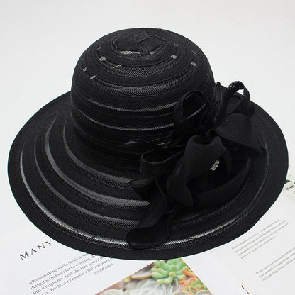 Novo Chapéu Feminino De Verão Em Organza Com Aba Larga E Flor Grande Fedora Elegante Para Casamento Igreja Festa