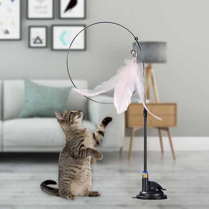 Brinquedo Engraçado para Gatos de Pena Colorida Fofa com Sino Ventosa Varinha Interativa Destacável para Gatinhos Brinquedos para Gatos