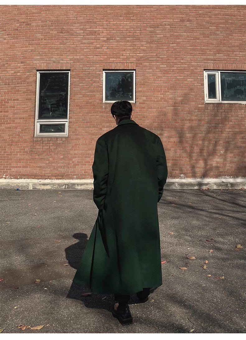 Mauroicardi Autumn Winter Long Warm Oversized Soft Dark Green Black Woolen Coat Men Loose Casual Korean Wool Blends Overcoat