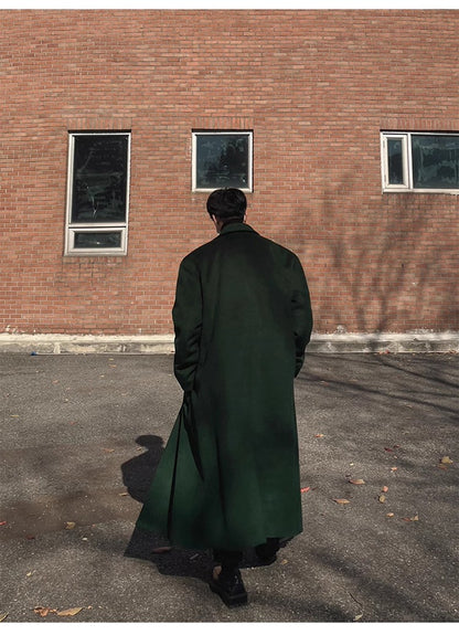Mauroicardi Autumn Winter Long Warm Oversized Soft Dark Green Black Woolen Coat Men Loose Casual Korean Wool Blends Overcoat