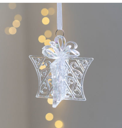 Christmas Decoration Acrylic Crystal Carriage Bells Elk Butterfly Christmas Tree Ornaments for Ice Xmas Party Decor Velas