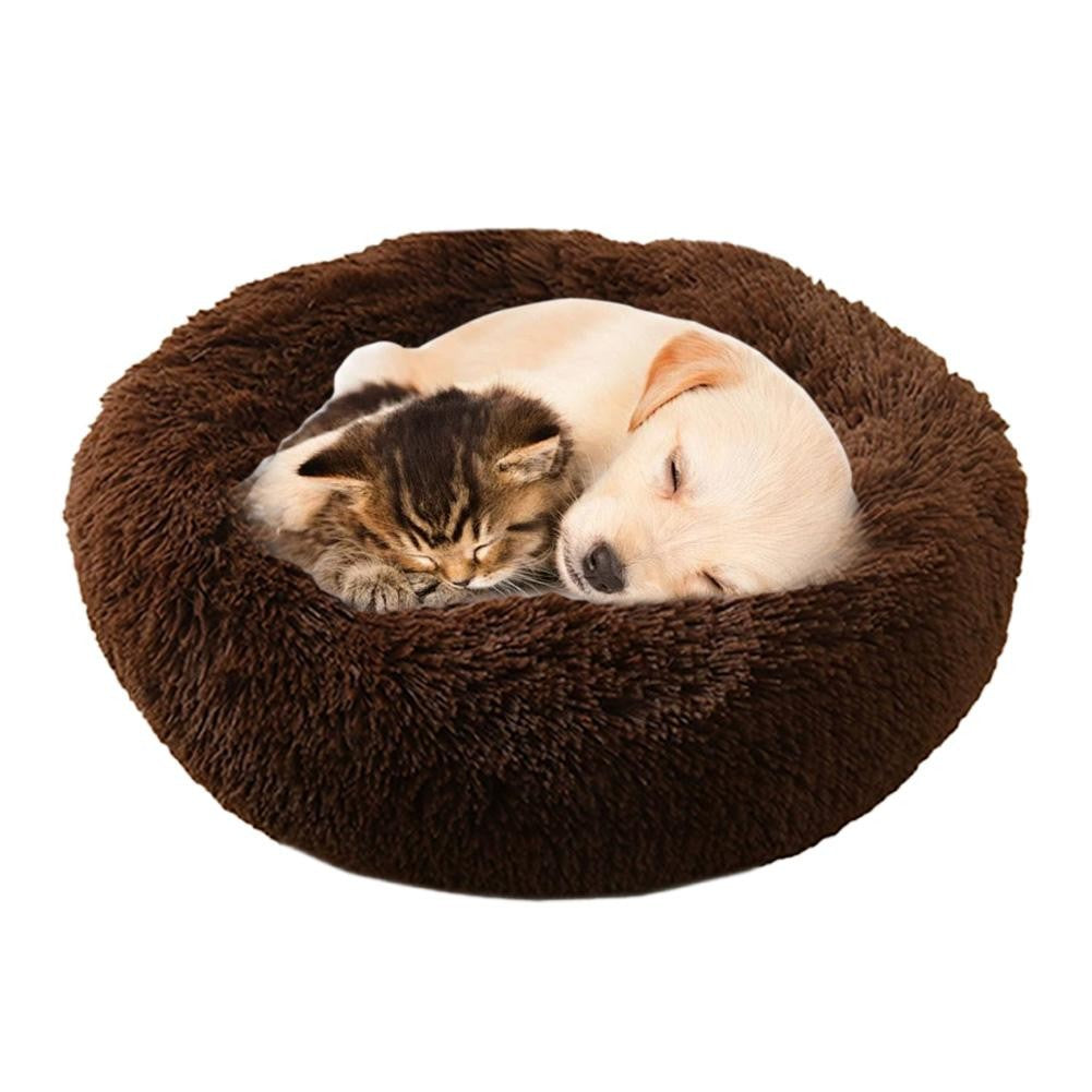 Almofada de Cama para Gatos e Cães de Pelúcia Macia e Quente com Pelo Sintético, Cama Redonda Calmante em Formato de Donut Confortável e Lavável para Cães e Gatos de Pequeno e Médio Porte