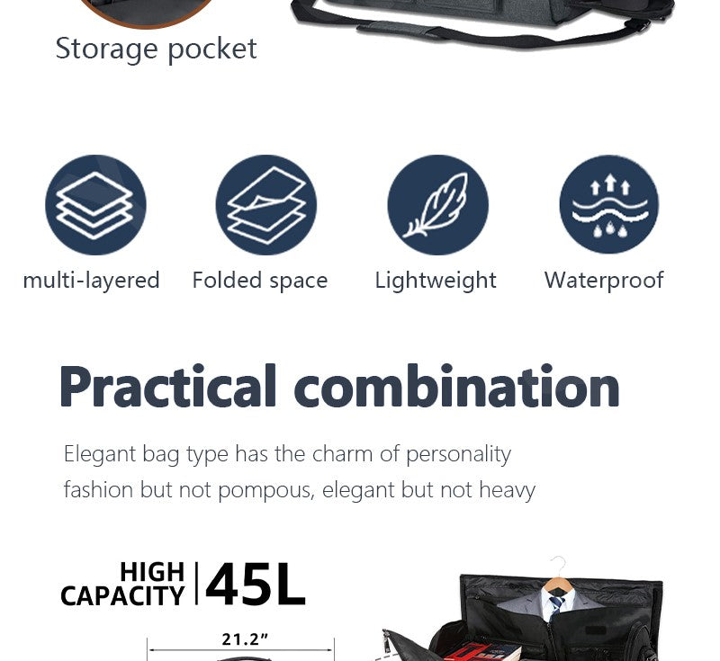 2025 New Men Waterproof Weekend Travel Work Large Capacity Multifunctional Hand Luggage Storage Two-in-One Convertible Suit Bag