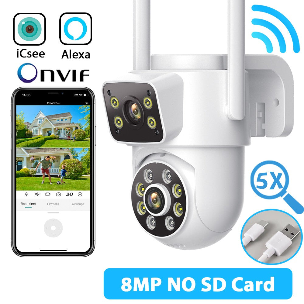 8MP 4K Wifi PTZ Camera Dual Lens Dual Screens Surveillance Camera Outdoor 2MP 4MP HD Night Vision Home Security Camera ICSEE APP