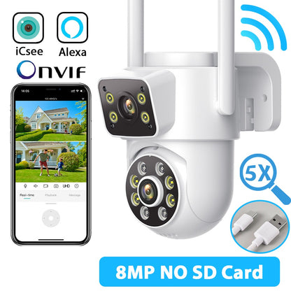 8MP 4K Wifi PTZ Camera Dual Lens Dual Screens Surveillance Camera Outdoor 2MP 4MP HD Night Vision Home Security Camera ICSEE APP