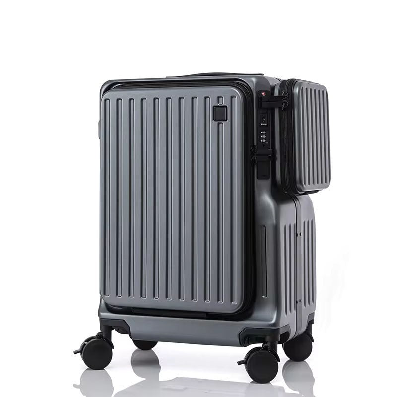 KLQDZMS Multifunctional Suitcase Front Opening Boarding Case USB Charging Trolley Case 20 Inch ABS + PC Laptop Cabin Luggage