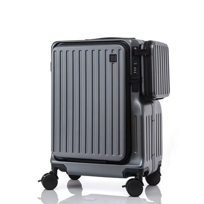 KLQDZMS Multifunctional Suitcase Front Opening Boarding Case USB Charging Trolley Case 20 Inch ABS + PC Laptop Cabin Luggage