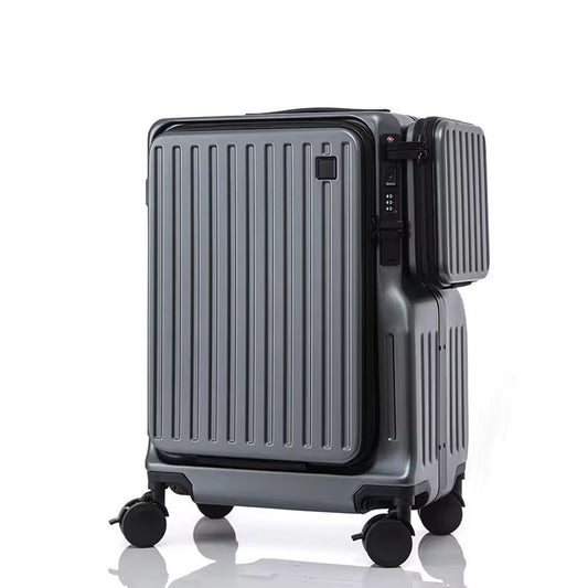 KLQDZMS Multifunctional Suitcase Front Opening Boarding Case USB Charging Trolley Case 20 Inch ABS + PC Laptop Cabin Luggage