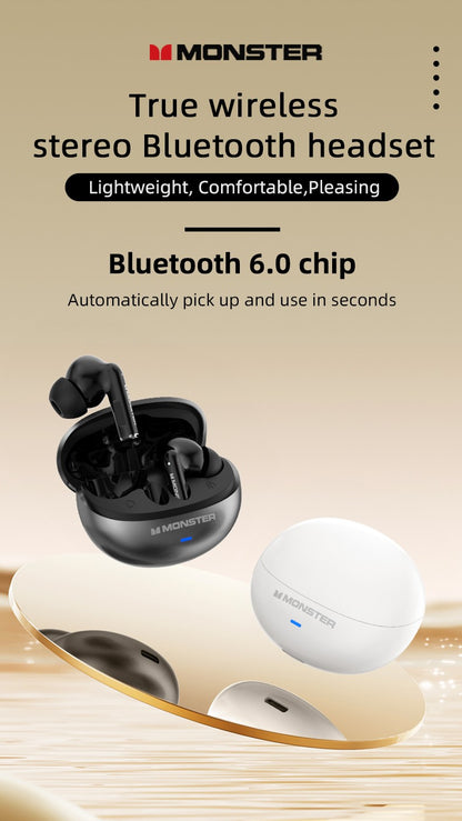 Monster MQT39 Wireless Bluetooth 6.0 Earphones TWS Hifi Stereo Wireless Headphones Gamer Headset Noise Reduction Sports Earbuds
