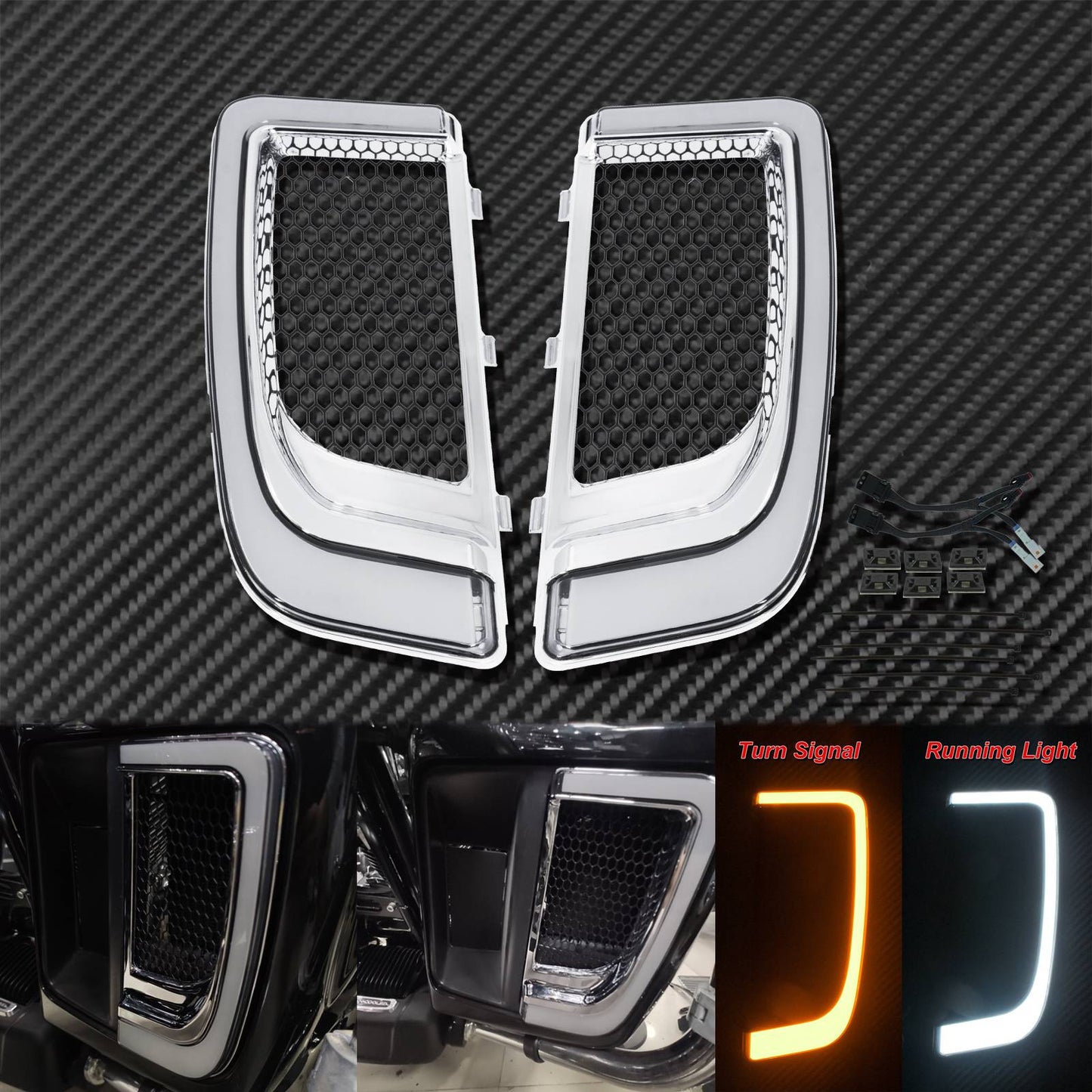 Luz LED de Seta para Motocicleta Grades Inferiores da Carenagem Preto para Harley Touring Street Glide Road Glide Electra Glide FLHTK FLTRU