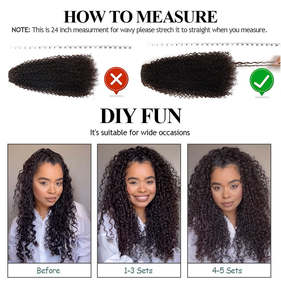 Apliques de Cabelo Cacheado 26'' Trama Dupla 6 Peças/Conjunto Clip-In Cabeça Completa Orgânico Seda Gelo Preto/Marrom 160g