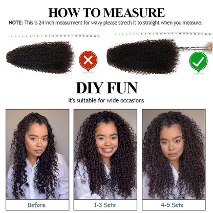 Apliques de Cabelo Cacheado 26'' Trama Dupla 6 Peças/Conjunto Clip-In Cabeça Completa Orgânico Seda Gelo Preto/Marrom 160g
