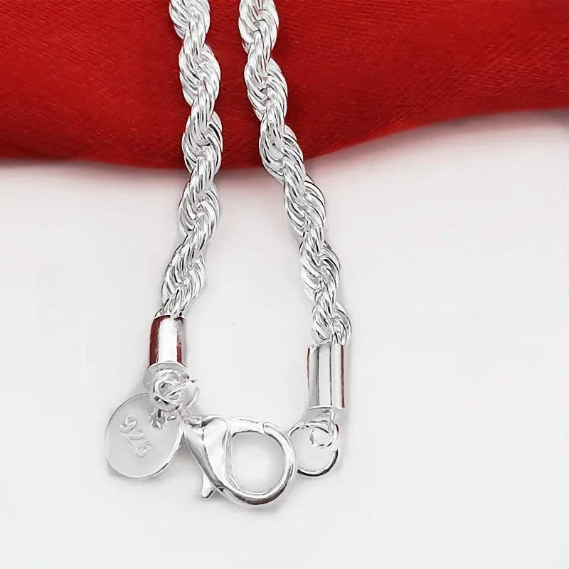 Braceletes de Corrente Torcida de Prata Esterlina 925 4MM para Mulheres e Homens, Joias Masculinas de Prata Minimalistas da Moda, Presentes para Casais