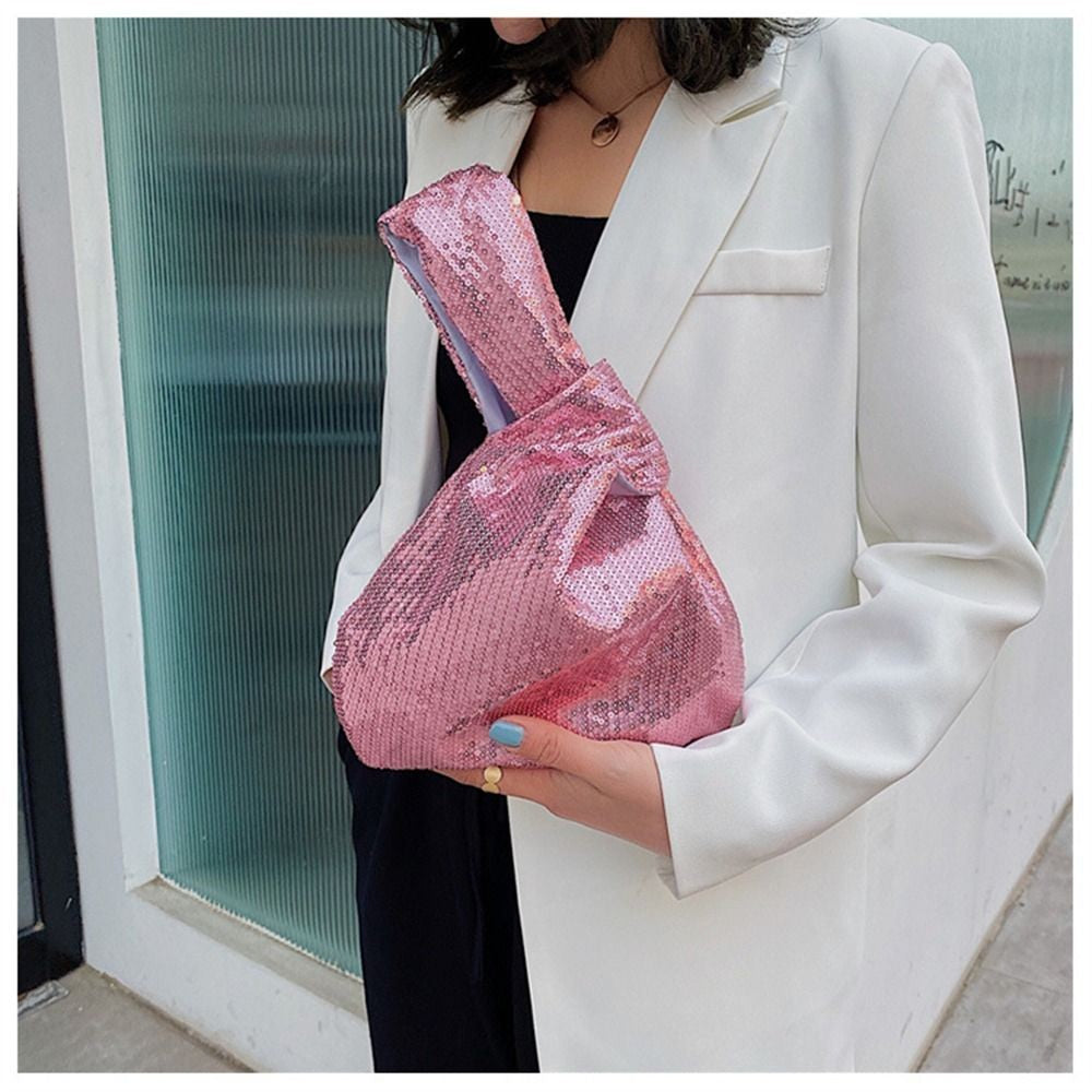 Ladies Trendy Fashion Reversible Sequin Evening Clutch Purse Women Girls Small Glitter Wrist Knot Bag