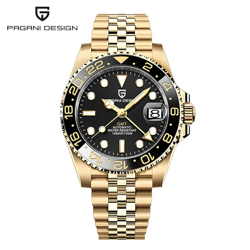 PAGANI DESIGN PD-1662 Luxury GMT Men Mechanical Wristwatch Sapphire Glass Stainless Steel 100M Waterproof Automatic Watches