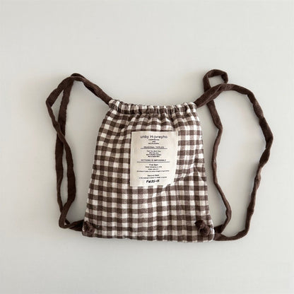 Mochila de cordão estilo coreano para bebês, inverno, bolinhas, listras, xadrez, leve, bolsa de ombro para crianças