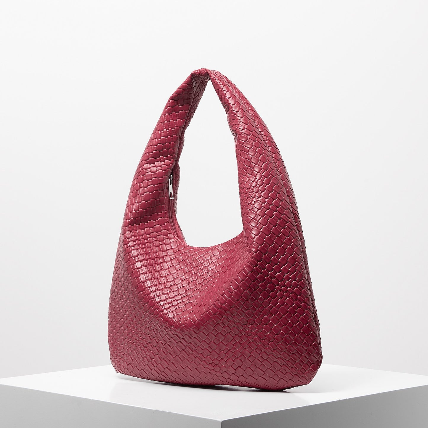 Vintage Faux Woven Leather Shoulder Bag, Women's Handbag, Large Capacity Tote Bag, Crescent Bag, Zipper Underarm Bag, Daily Commuter Bag (Random Pattern)