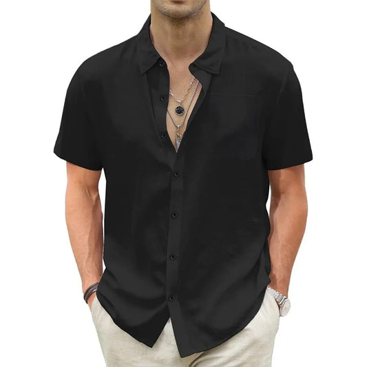 Men's Lightweight Hawaiian Shirts Cotton Linen Breathable Short Sleeve Shirts Vacation Beach Casual Summer Men Tops with Pocket
