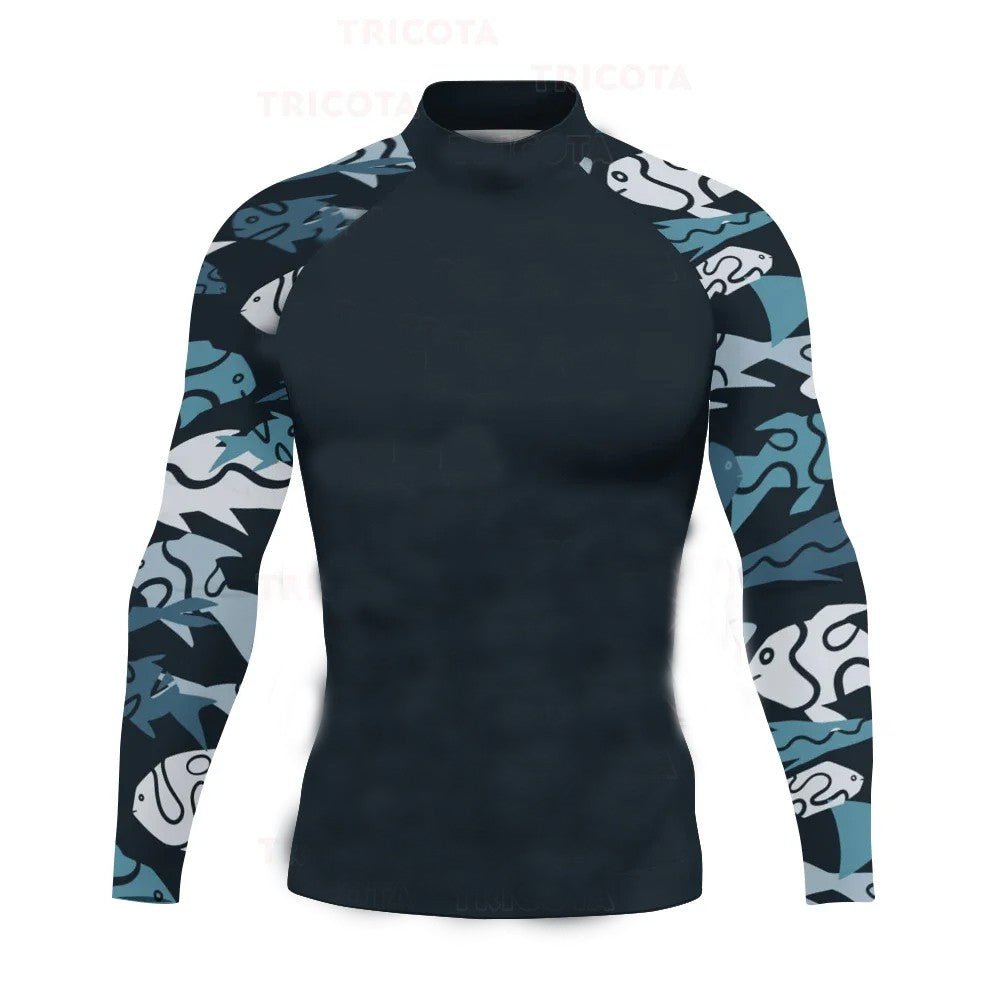 New Men's Surfing Shirt Spray Camo Lycra Rashguard Surf Sportswear Beach UV Swimwear UPF50+ Clothes