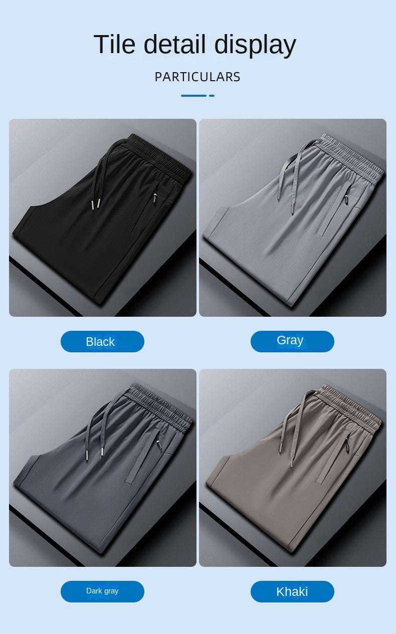 Ice Silk Men's trousers 2024 summer black-and-gray thin style business casual pants outdoor stretch breathable straight leg loos