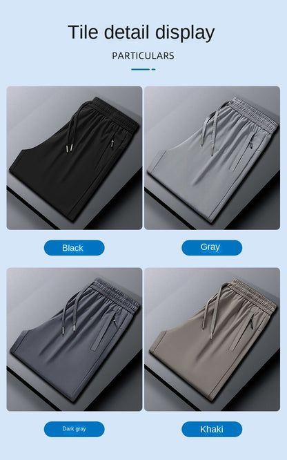Ice Silk Men's trousers 2024 summer black-and-gray thin style business casual pants outdoor stretch breathable straight leg loos