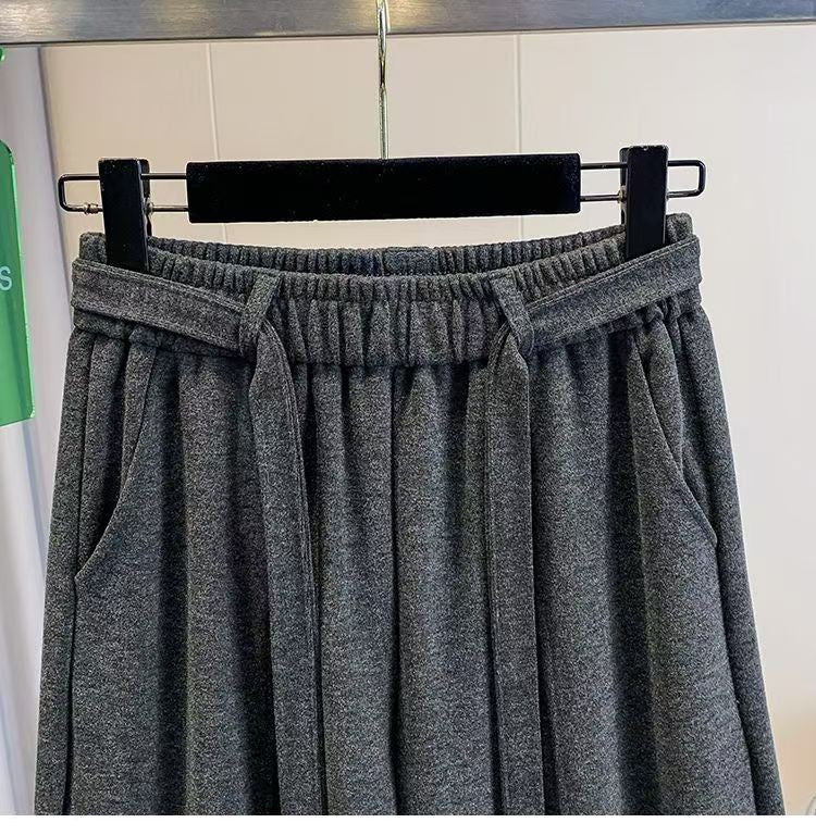 2025 Autumn Winter New All-match Fashionable Solid Color Elastic Waist Wide Leg Pants Women Clothes Casual Drawstring Trousers