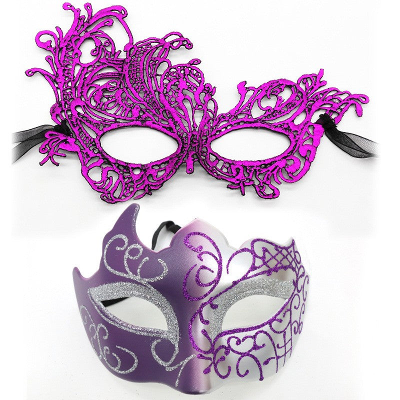 2Pcs Couples Gold Purple Black Blue Lace Masks Butterfly Venetian Face Cover for Mardi Gras Halloween Masquerade Party Costume
