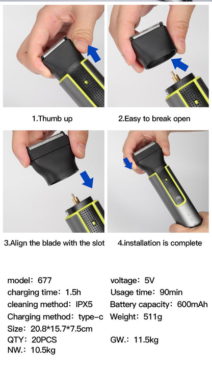 IRUIBEAUTY 4-in-1 Hair Trimmer Electric Hair Clipper IPX5 Waterproof Hair Cutting Machine Adjustable Shaver Nose Trimmer for Men