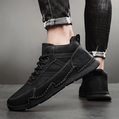 Handmade Mens Low Top Sneakers Classic Mens Leather High Top Shoes Fashion Outdoor Motorcycle Boots Lace Up Non-Slip Ankle Boots