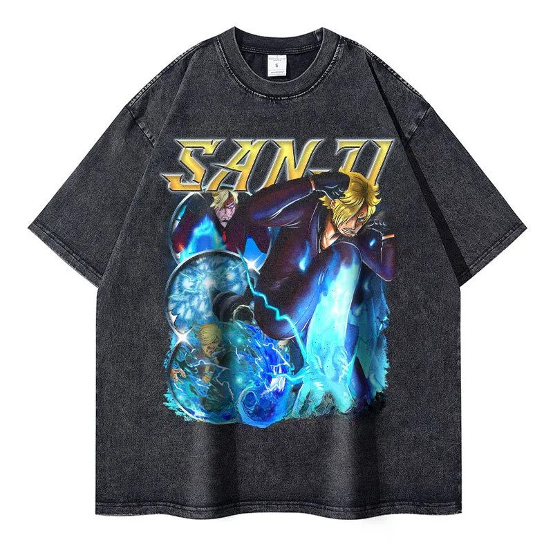 Nami Short Sleeve T-shone Streetwear Vintagewashing Anime Tshirt Exploding Popular T-shirt Crew Neck Other Material