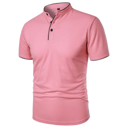 Men's short-sleeved stand-up collar top casual fashion daily solid color short-sleeved stand-up collar T-shirt casual top