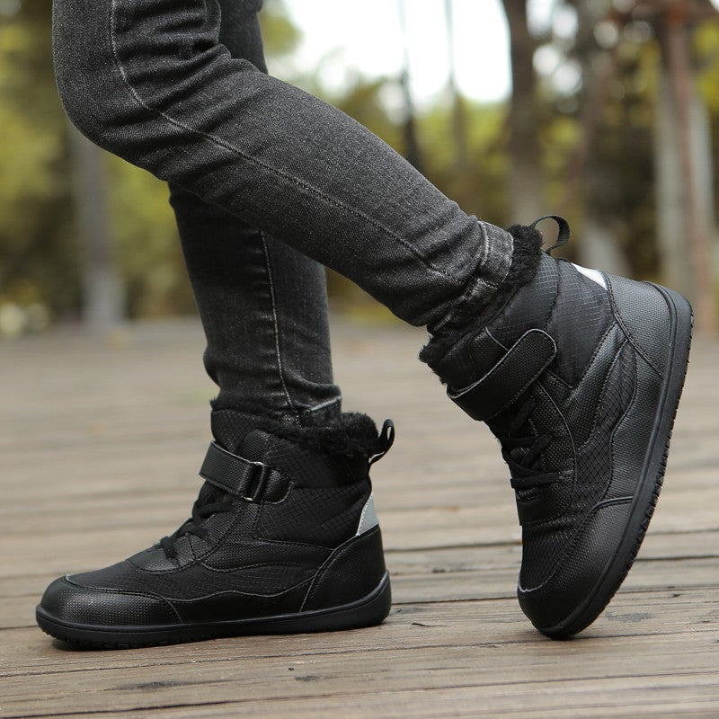 New Children's wide toe barefoot snow boots Little/Big/Kid Wide Toe Minimalist Sneakers Girls waterproof high-top cotton shoes