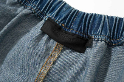Cross-border Fog Essentials Men's Denim Straight-leg Pants American Style Washable Drawstring Elastic Waist Fit Bell Bottoms