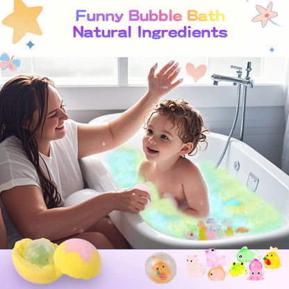 Bombas de Banho para Crianças com Surpresa Dentro, 24 Unidades de Efervescentes de Banho de Espuma Naturais Orgânicos para Meninas e Meninos com Brinquedos de Banho Dentro