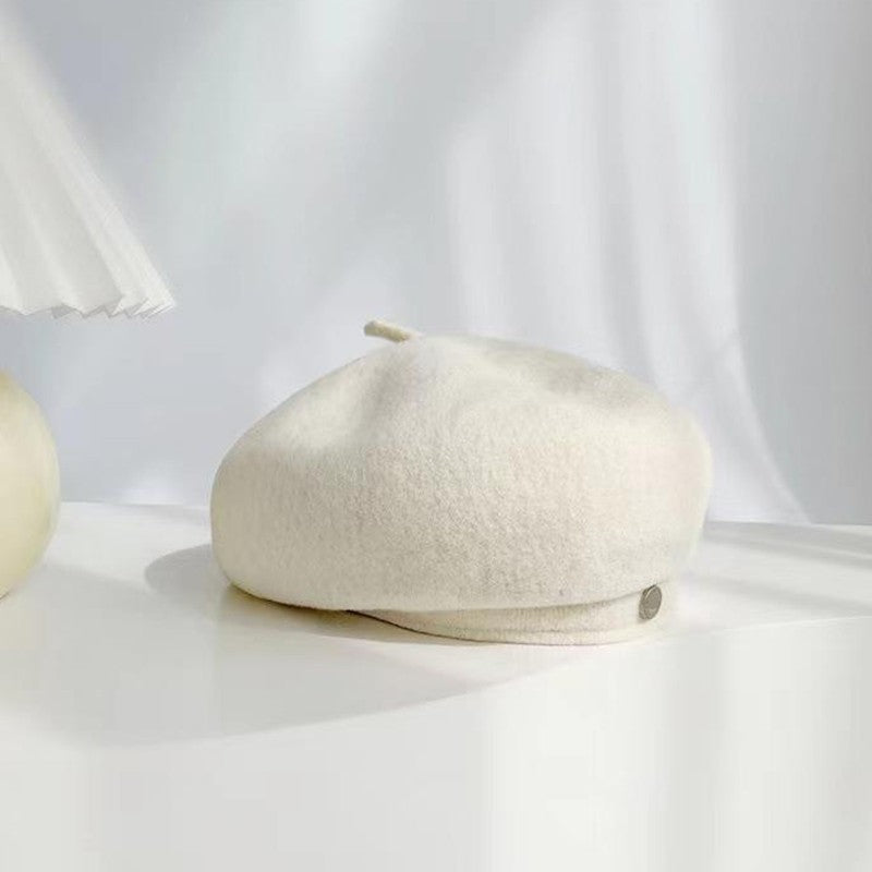 Women French Art Retro Wool Felt Autumn Solid Colors Warm Winter Beanie Hat Beret Cap For Female