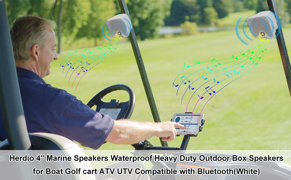 Alto-falantes Bluetooth marinhos à prova d'água Herdio 4" 100W para serviço pesado, montados em superfície para trailer, minicarregadeira, quadriciclo, UTV, RZR, carrinho de golfe