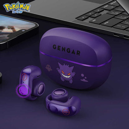 Fone de ouvido sem fio Bluetooth original Pkm Gengar Anime Tipo clipe de orelha Fones de ouvido esportivos estéreo para jogos Alta resistência Presentes da moda