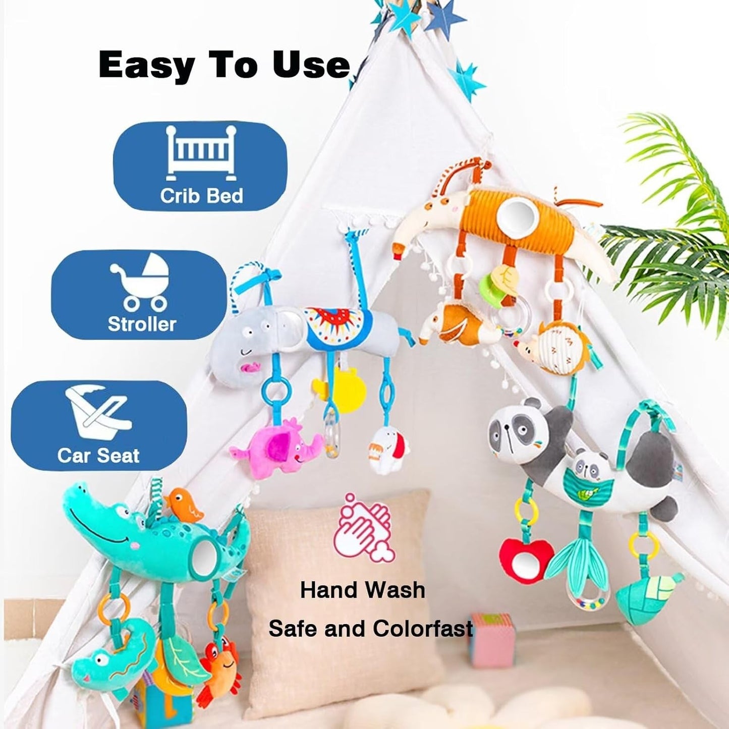 Brinquedos de Arco para Carrinho de Bebê, Brinquedo para Pendurar no Assento do Carro, Pelúcia Macia para Bebês com Som de Sinos de Vento, Bonecos para Bebês, Presente para Recém-Nascidos