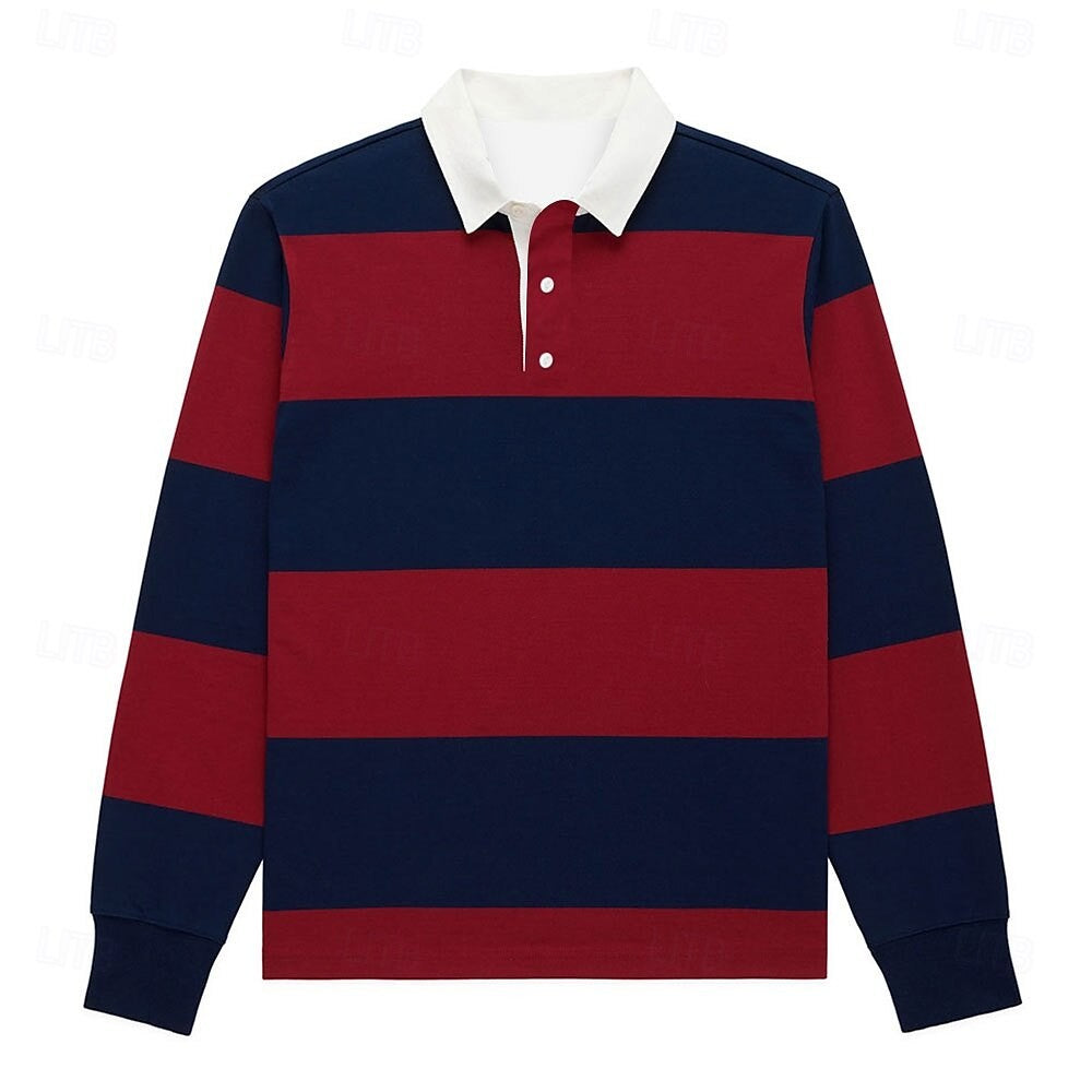 Fashion Stripe Block Color Polo Shirt 3D Printed Creative Multicolored Long Sleeve Pullover Autumn Outdoor Sports Casual Clothes