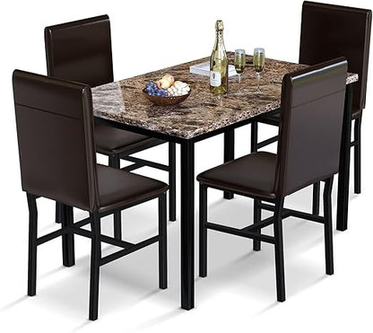 Modern 5-Piece Dining Set with Faux Marble Table and 4 Chairs
