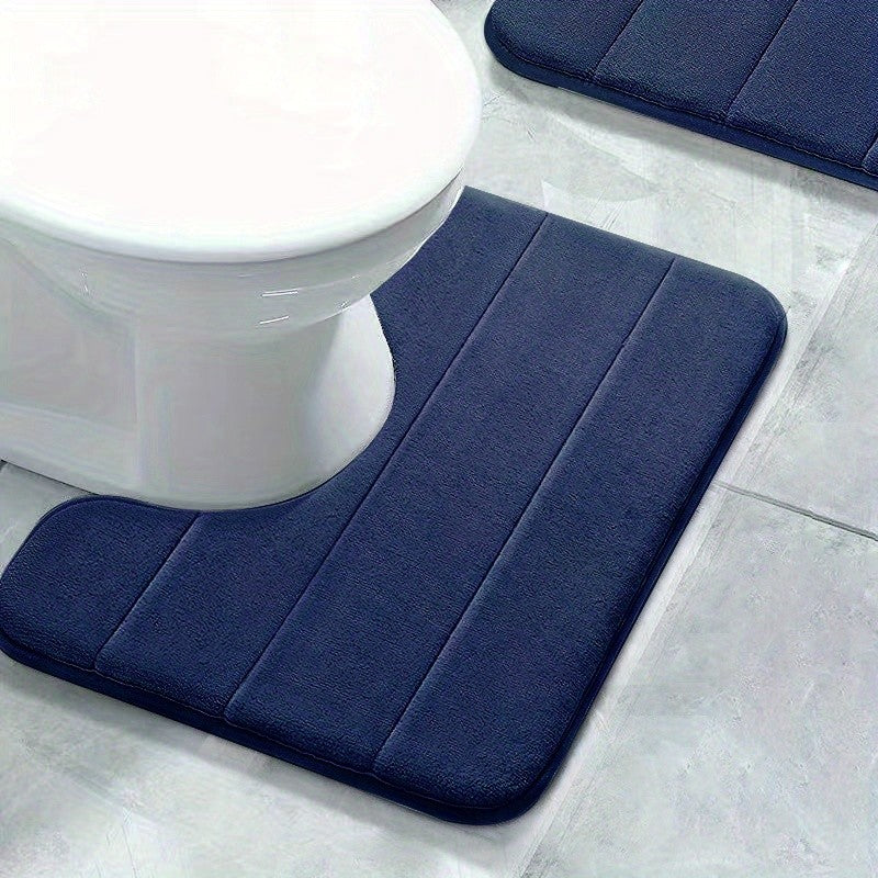 1 Tapete de chão em U para banheiro com listras de cor pura, tapete macio antiderrapante de secagem rápida, tapete absorvente para chuveiro de banheiro familiar