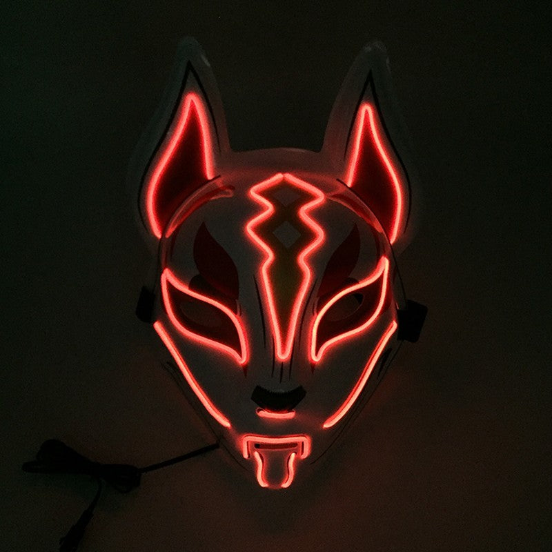 LED Fox Mask Neon Light Up Japanese Kitsune Mask for Halloween Cosplay Party Rave Festival Costume Glowing EL Wire Masque