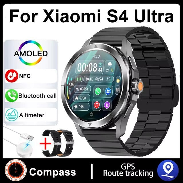 Novo Para Xiaomi S4 Ultra Outdoor Sports Smart Watch Masculino 1,53 polegadas AMOLED NFC GPS Bússola Frequência cardíaca À prova d'água Chamada BT Smartwatch