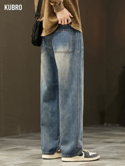 Streetwear Vintage Jeans Men's New Personality Thin Fashion Personalized Loose Trousers Casual Straight Wide Denim Pants Male