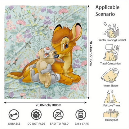 Manta de flanela Disney Bambi, com estampa floral, para casa, acampamento, presentes, macia e aconchegante, capa de sofá e cama com design vibrante de desenho animado