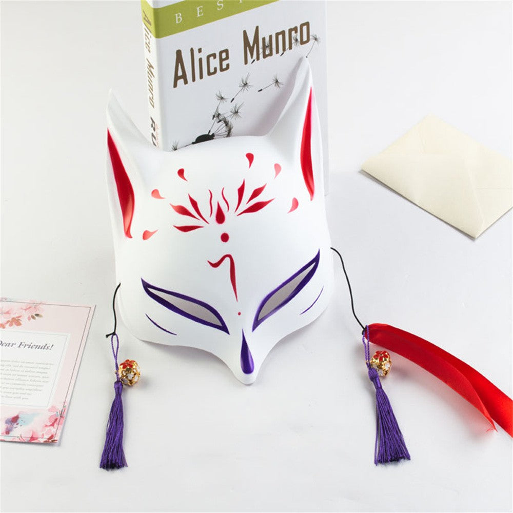 New Fashion Anime Fox Mask Hand-Painted Half Face Cat Mask With Tassels Bell Halloween Masquerade Party Festival Cosplay Gift